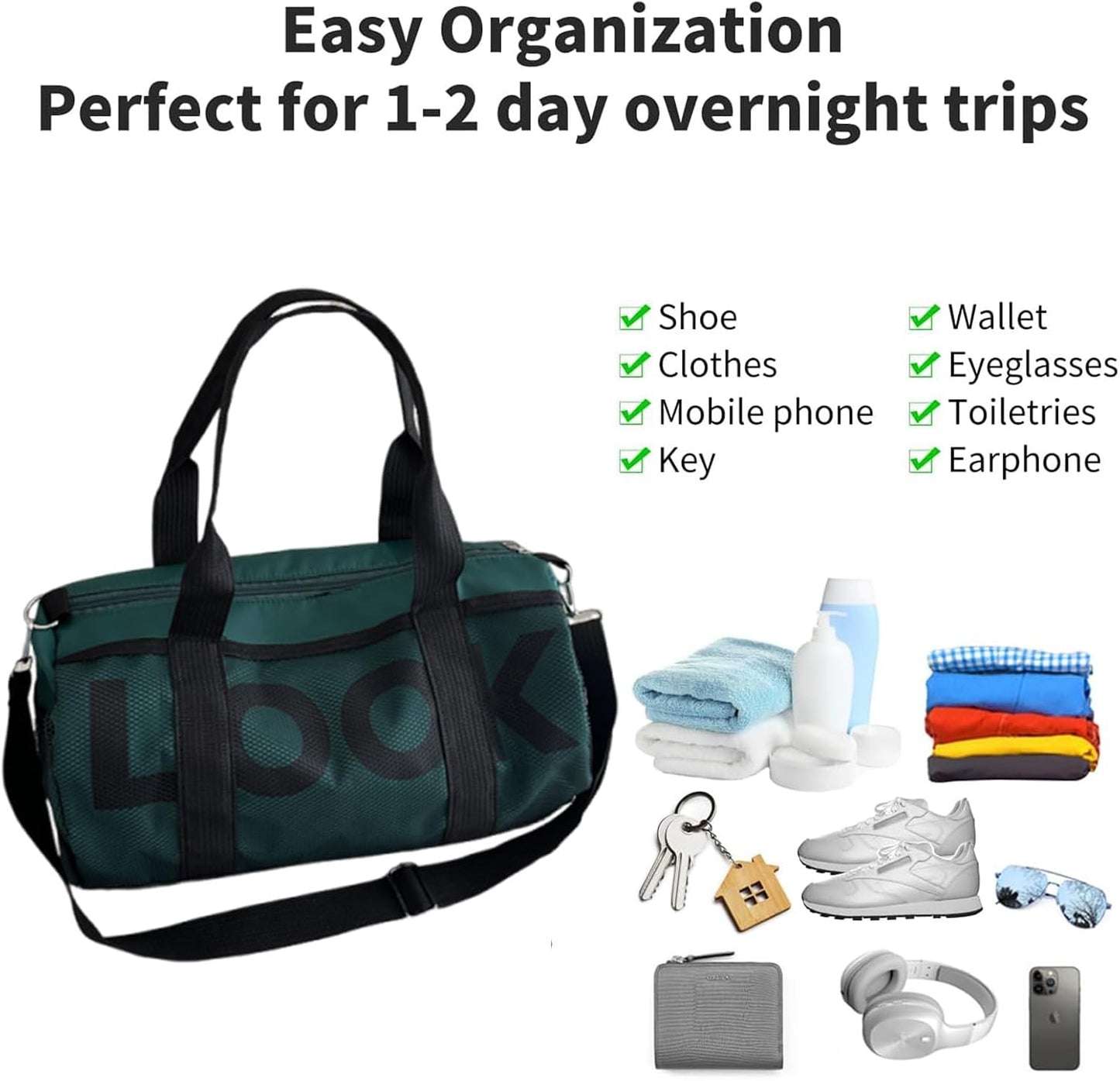 Gym Bag Smal, Small Holdall, Mini Gym Bag, Water Resistant Carry on Bag Sport Travel Training Journey, Overnight Travel Weekend Holdall Bags Fitness Handbag for Workout