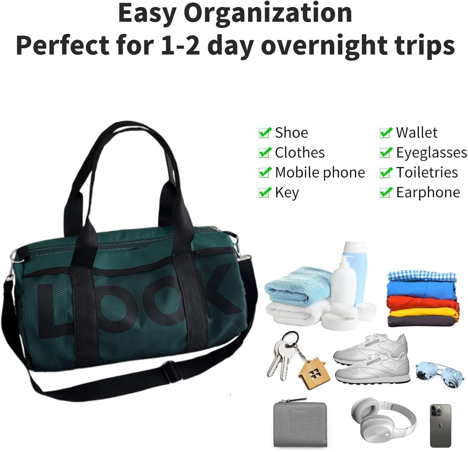 Gym Bag Smal, Small Holdall, Mini Gym Bag, Water Resistant Carry on Bag Sport Travel Training Journey, Overnight Travel Weekend Holdall Bags Fitness Handbag for Workout