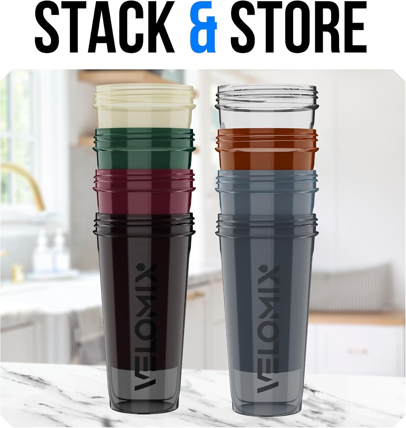 -8 PACK- 28 Oz Protein Shaker Bottle for Protein Mixes - 8X Wire Whisk | Leak Proof Shaker Cups for Protein Shakes | Stackable Protein Shaker Bottle Pack | Dishwasher Safe
